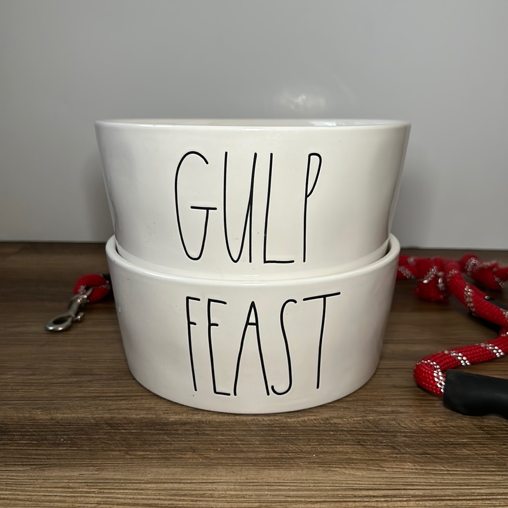 Rae Dunn • Feast & Gulp, pet water and food bowls